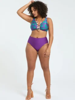 Bikini con stampa tropicale e fascia in vita