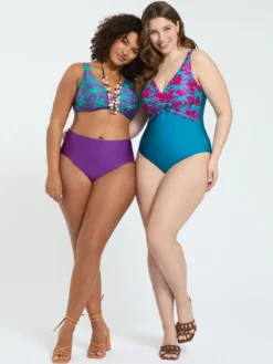 Bikini con stampa tropicale e fascia in vita