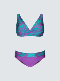 Bikini con stampa tropicale e fascia in vita