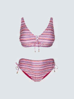 Bikini due pezzi con stampa multicolor e laccetti