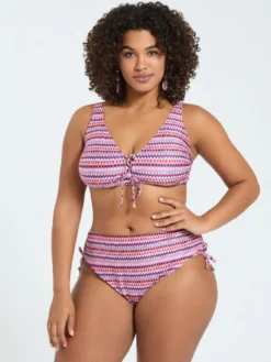 Bikini due pezzi con stampa multicolor e laccetti