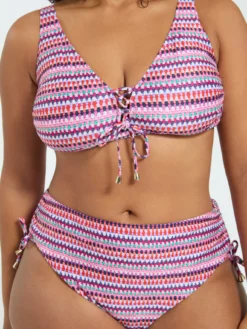 Bikini due pezzi con stampa multicolor e laccetti