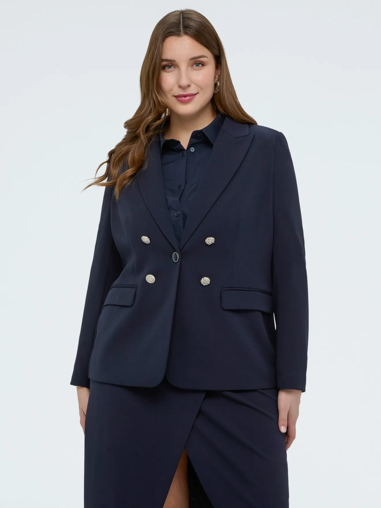 Blazer effetto doppiopetto in tessuto stretch