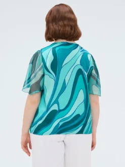 Blusa bimaterica con stampa