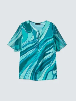 Blusa bimaterica con stampa