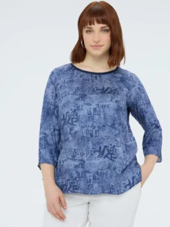 Blusa bimaterica con stampa lettering