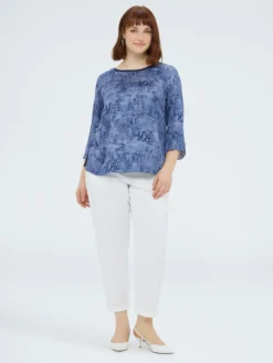 Blusa bimaterica con stampa lettering