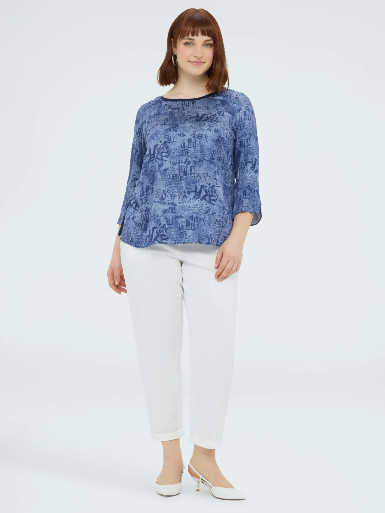Blusa bimaterica con stampa lettering