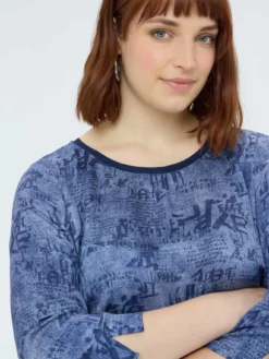 Blusa bimaterica con stampa lettering