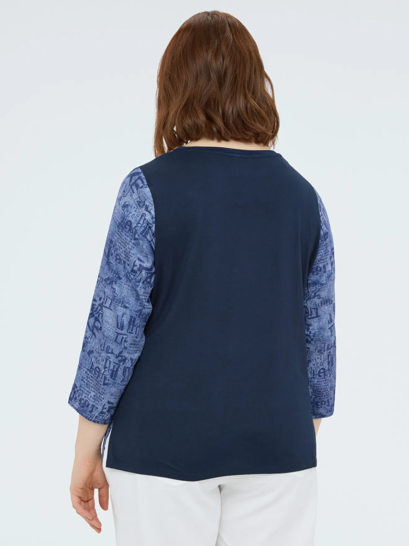 Blusa bimaterica con stampa lettering