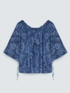 Blusa in chambray con stampa floreale
