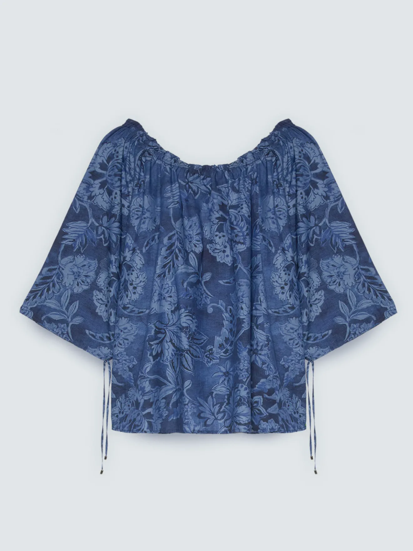 Blusa in chambray con stampa floreale