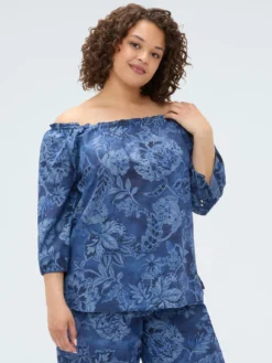Blusa in chambray con stampa floreale