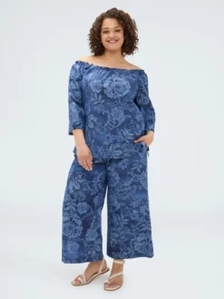 Blusa in chambray con stampa floreale