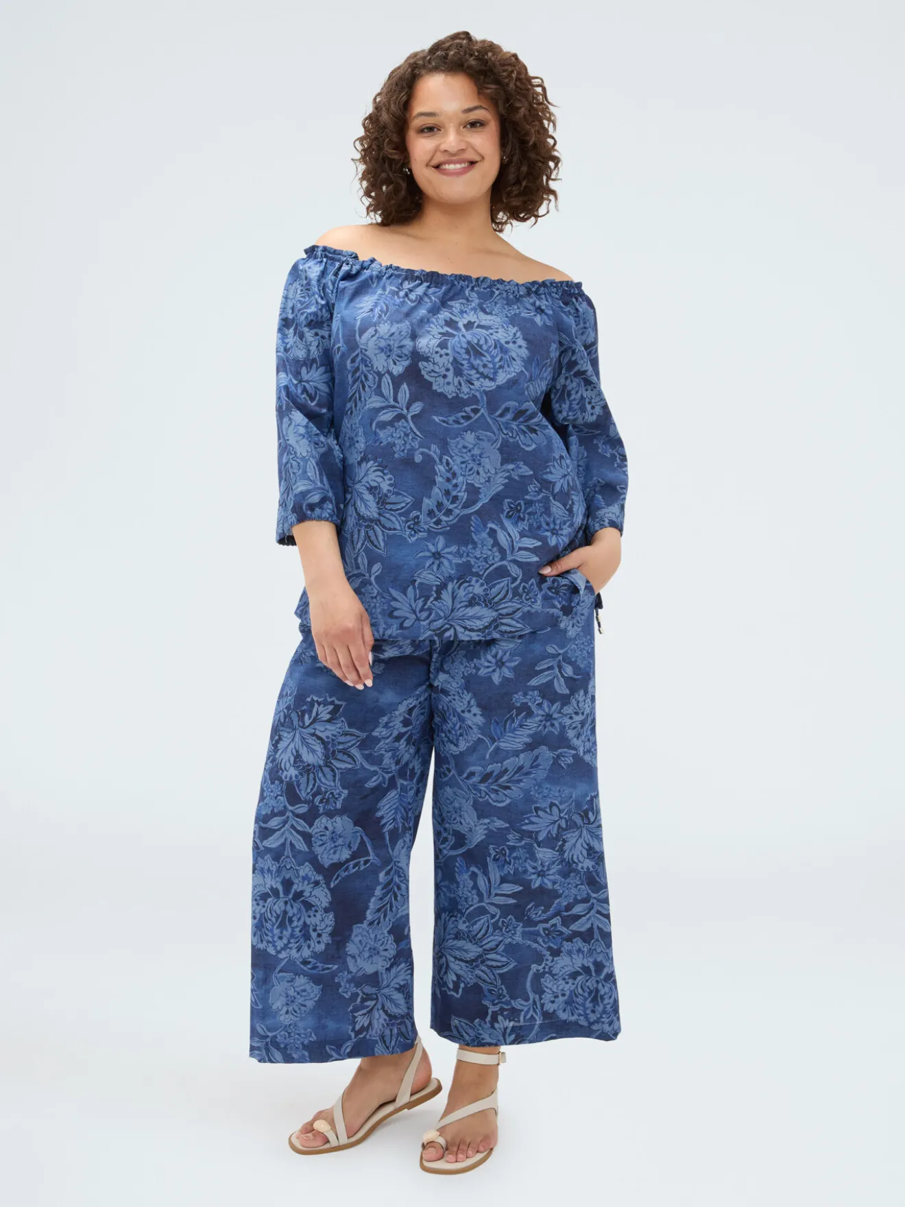 Blusa in chambray con stampa floreale