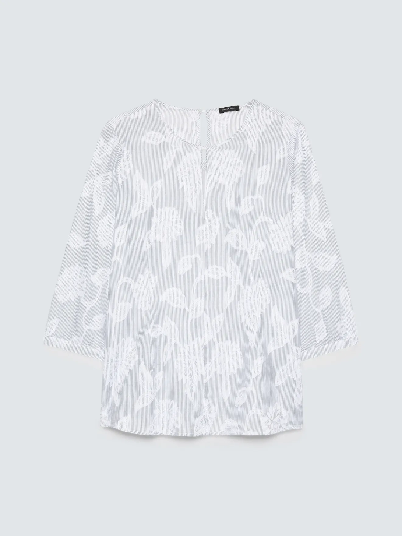 Blusa in cotone jacquard con ricamo floreale