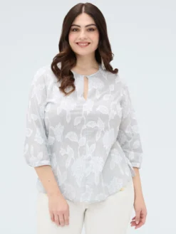 Blusa in cotone jacquard con ricamo floreale