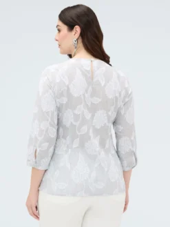 Blusa in cotone jacquard con ricamo floreale