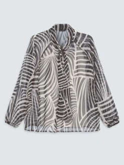 Blusa in georgette con stampa e fiocco