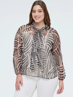 Blusa in georgette con stampa e fiocco