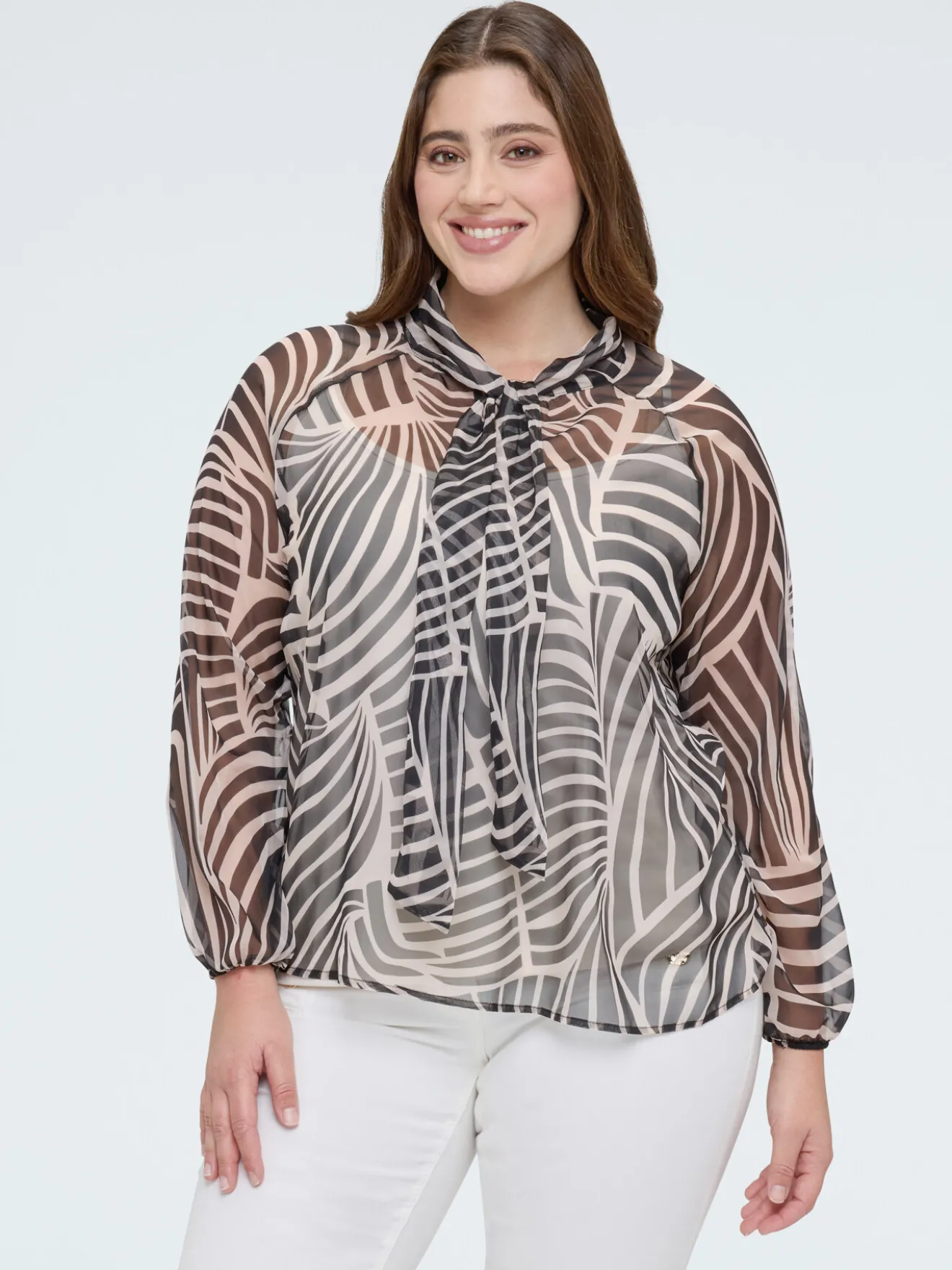 Blusa in georgette con stampa e fiocco