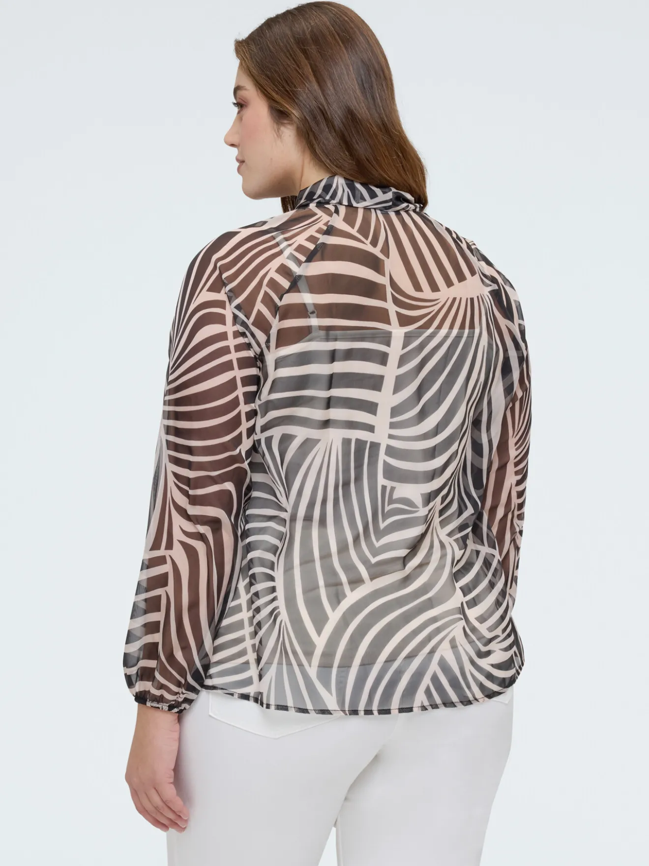 Blusa in georgette con stampa e fiocco