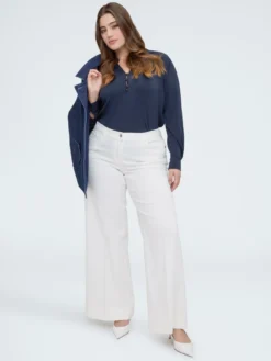 Blusa in jersey plissé con bottoni