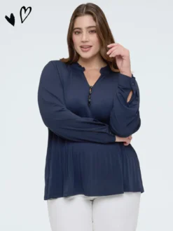 Blusa in jersey plissé con bottoni