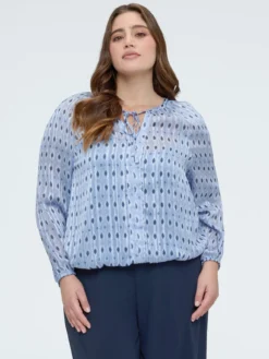 Blusa in tessuto lurex con stampa
