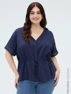 Blusa in viscosa con coulisse in vita