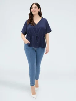 Blusa in viscosa con coulisse in vita