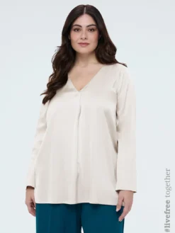 Blusa scollo a V in raso di viscosa