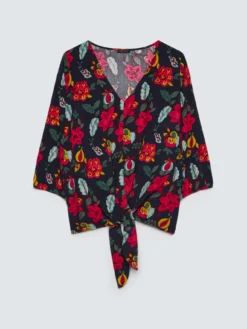 Blusa stampa floreale in viscosa con nodo