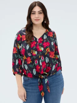 Blusa stampa floreale in viscosa con nodo