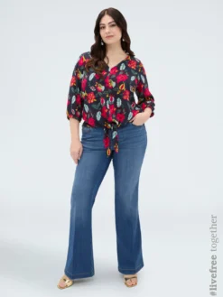 Blusa stampa floreale in viscosa con nodo