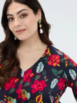 Blusa stampa floreale in viscosa con nodo