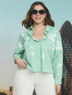 Camicia a righe con stampa floreale