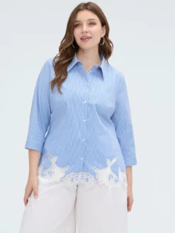 Camicia a righe in cotone con dettaglio macramè