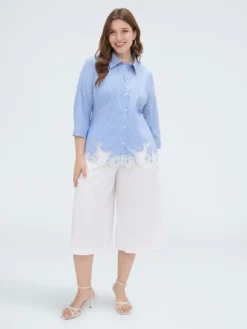Camicia a righe in cotone con dettaglio macramè