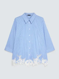 Camicia a righe in cotone con dettaglio macramè