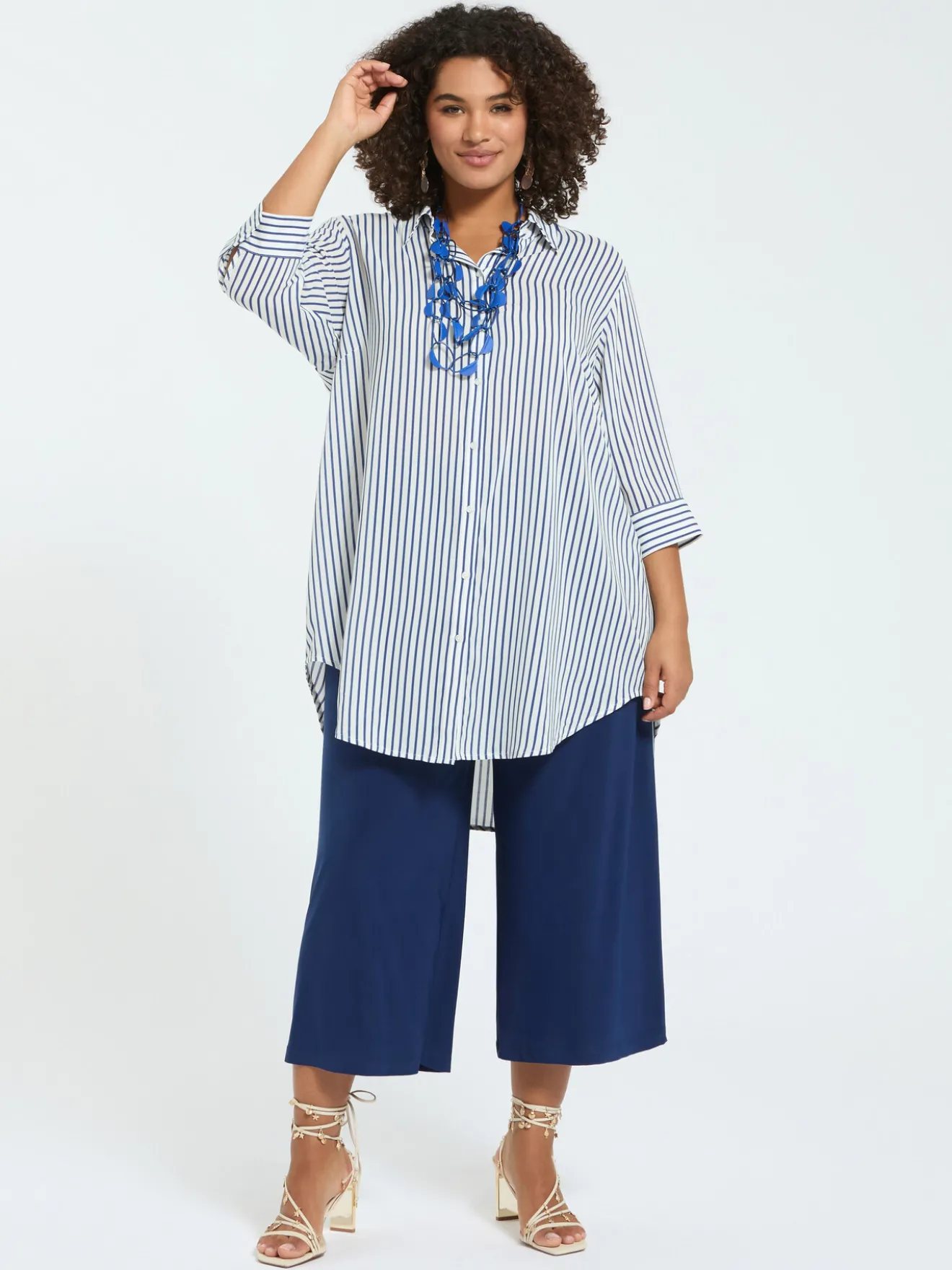Camicia a righe in mussola di viscosa