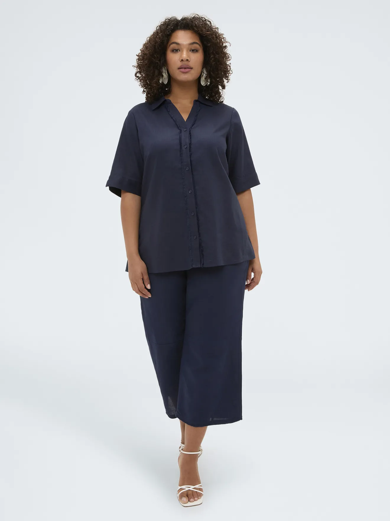 Camicia boxy in misto lino e viscosa