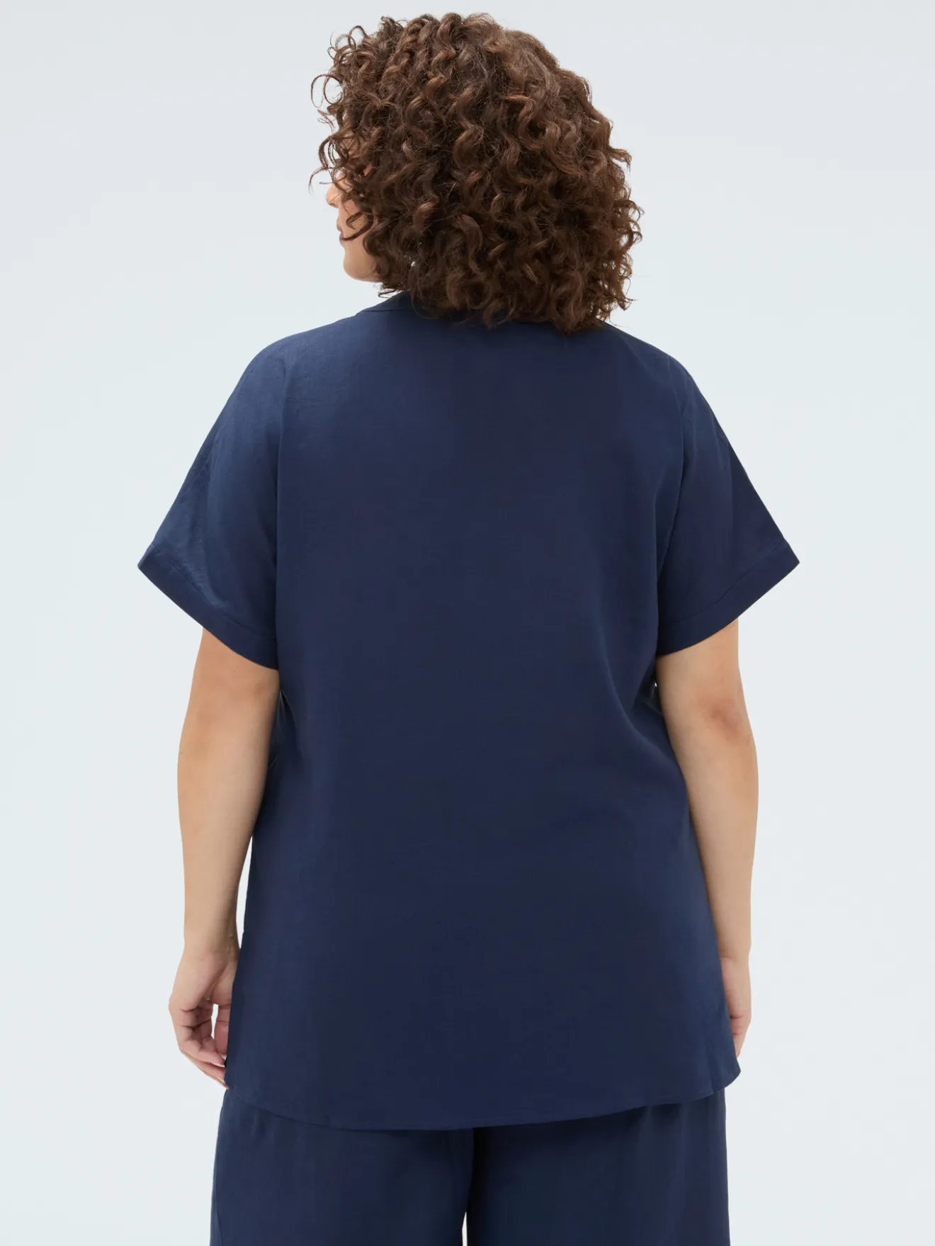 Camicia collo coreana in misto lino