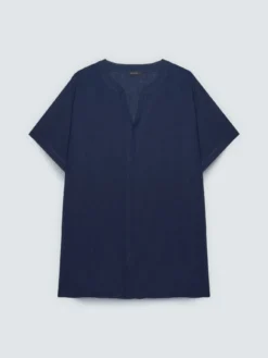 Camicia collo coreana in misto lino