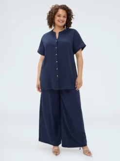 Camicia collo coreana in misto lino