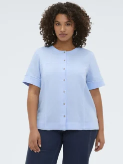 Camicia girocollo in misto lino e viscosa