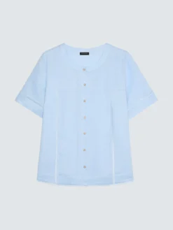 Camicia girocollo in misto lino e viscosa