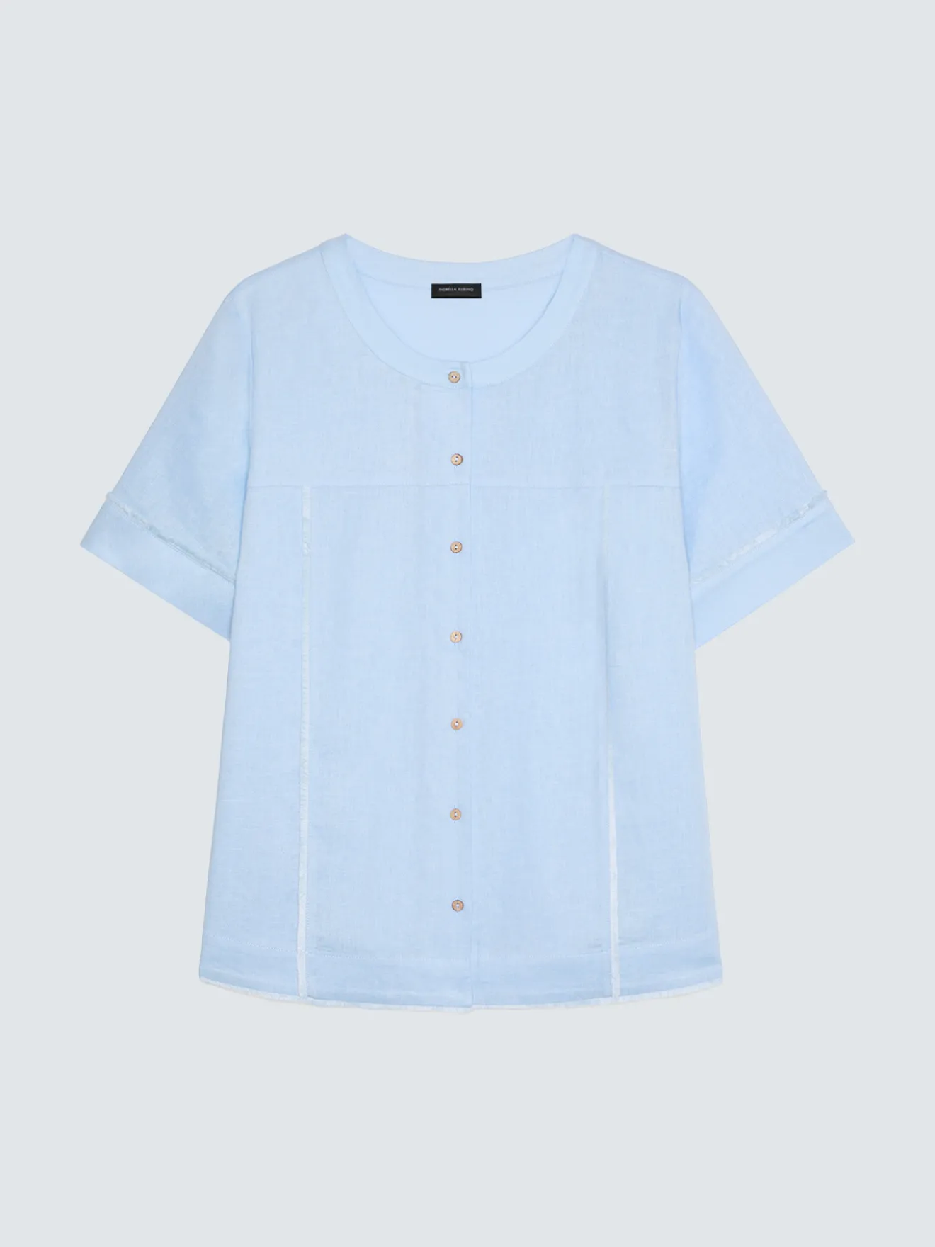 Camicia girocollo in misto lino e viscosa