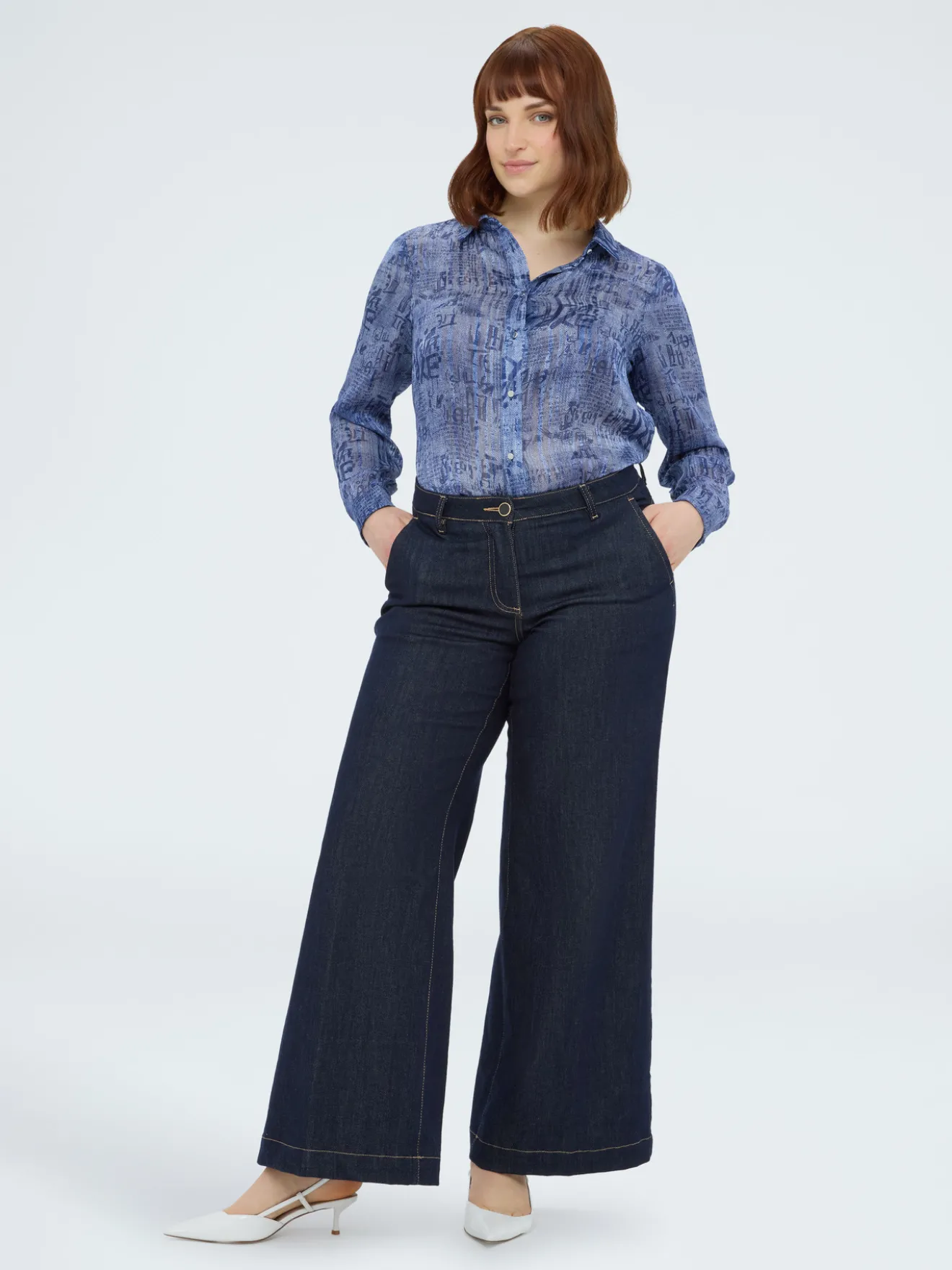 Camicia in creponne con stampa lettering