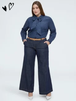 Camicia in denim con fiocco/cravatta